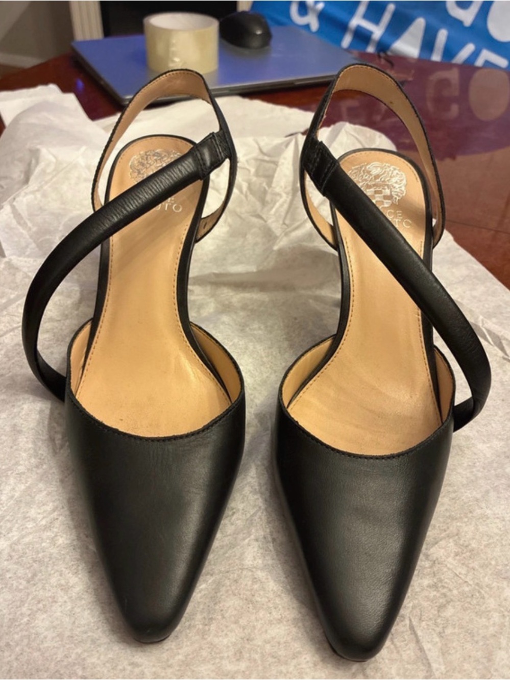 Vince Camuto Black Pointed-Toe Heel with design strap from toe to ankle slip on - Picture 4 of 12